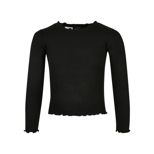 Black - Front - Urban Classics Girls Short Ribbed Long-Sleeved T-Shirt