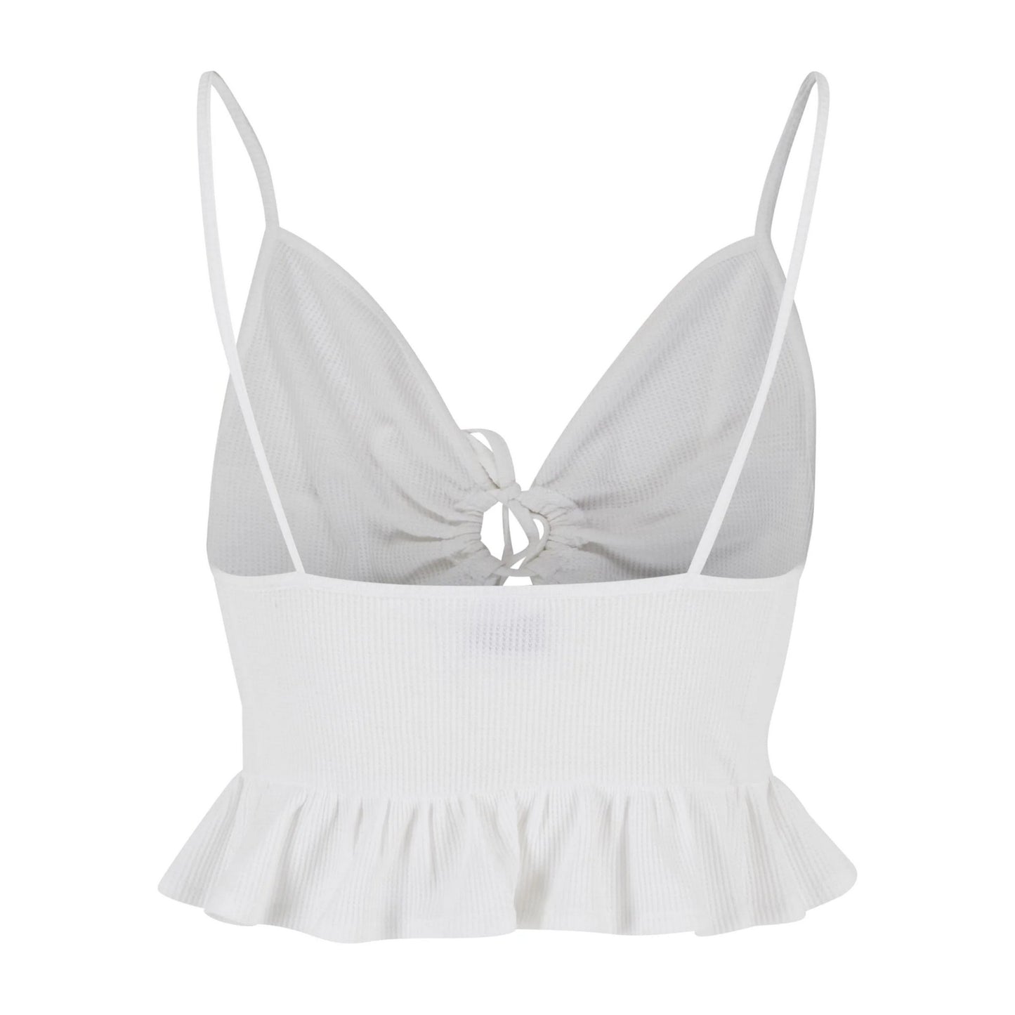 White - Back - Urban Classics Womens-Ladies Ruffled Waffle Pique Top