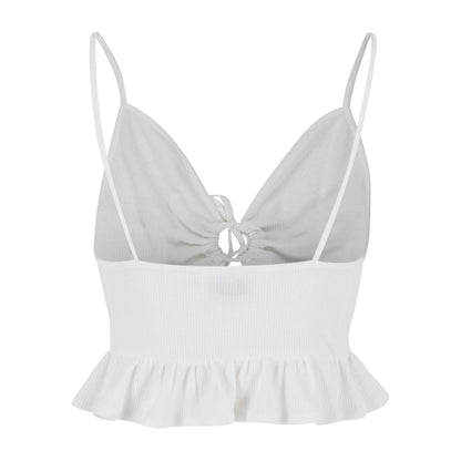 White - Back - Urban Classics Womens-Ladies Ruffled Waffle Pique Top