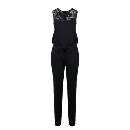 Black - Front - Urban Classics Womens-Ladies Block Lace Detail Jumpsuit