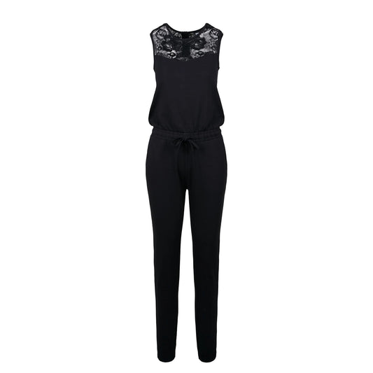Black - Front - Urban Classics Womens-Ladies Block Lace Detail Jumpsuit