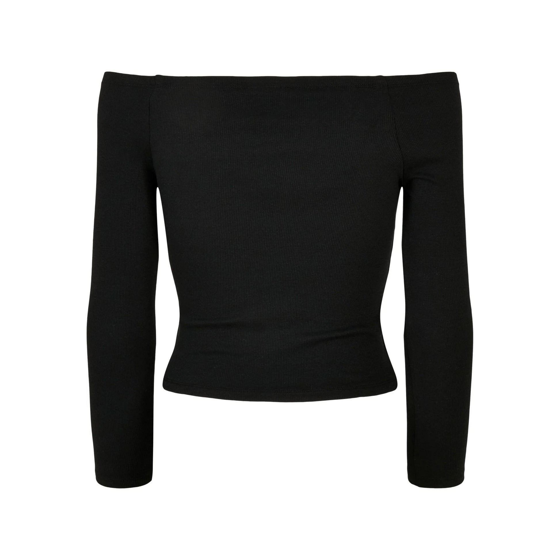 Black - Back - Urban Classics Womens-Ladies Ribbed Off Shoulder Long-Sleeved Top
