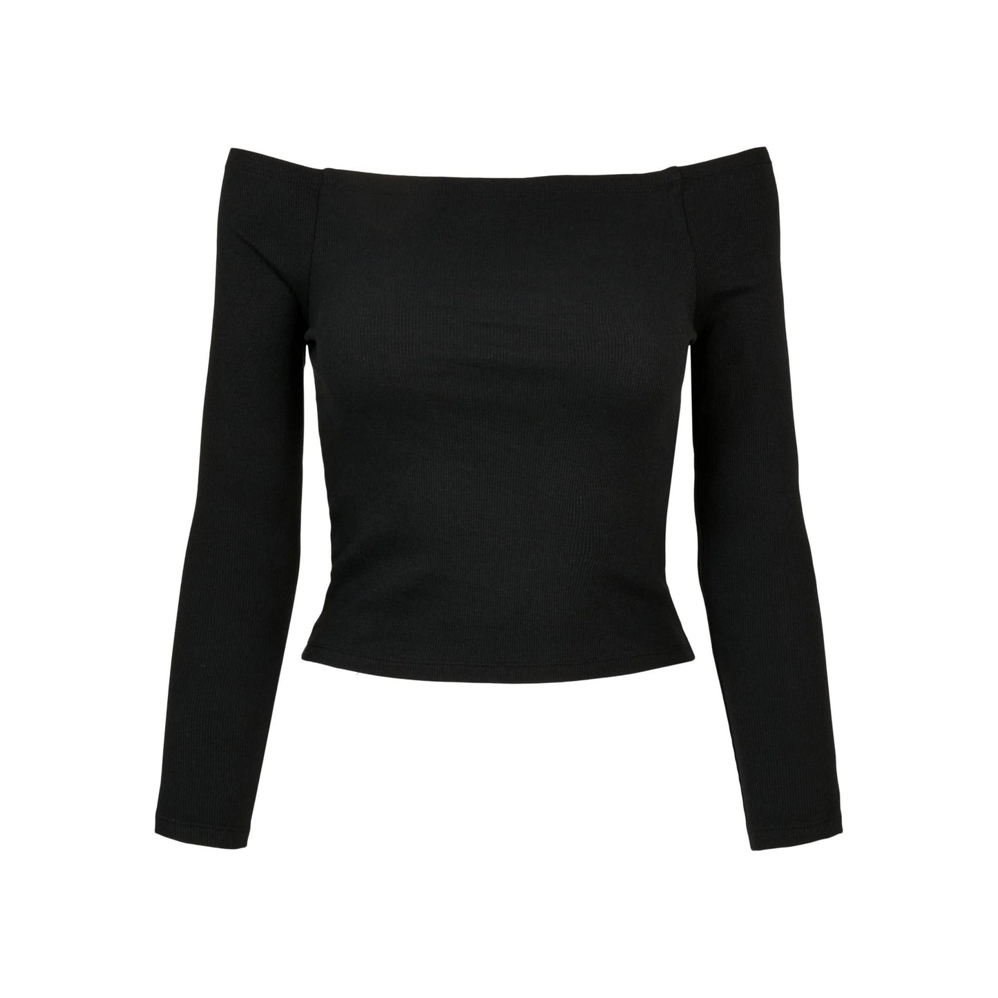 Black - Front - Urban Classics Womens-Ladies Ribbed Off Shoulder Long-Sleeved Top