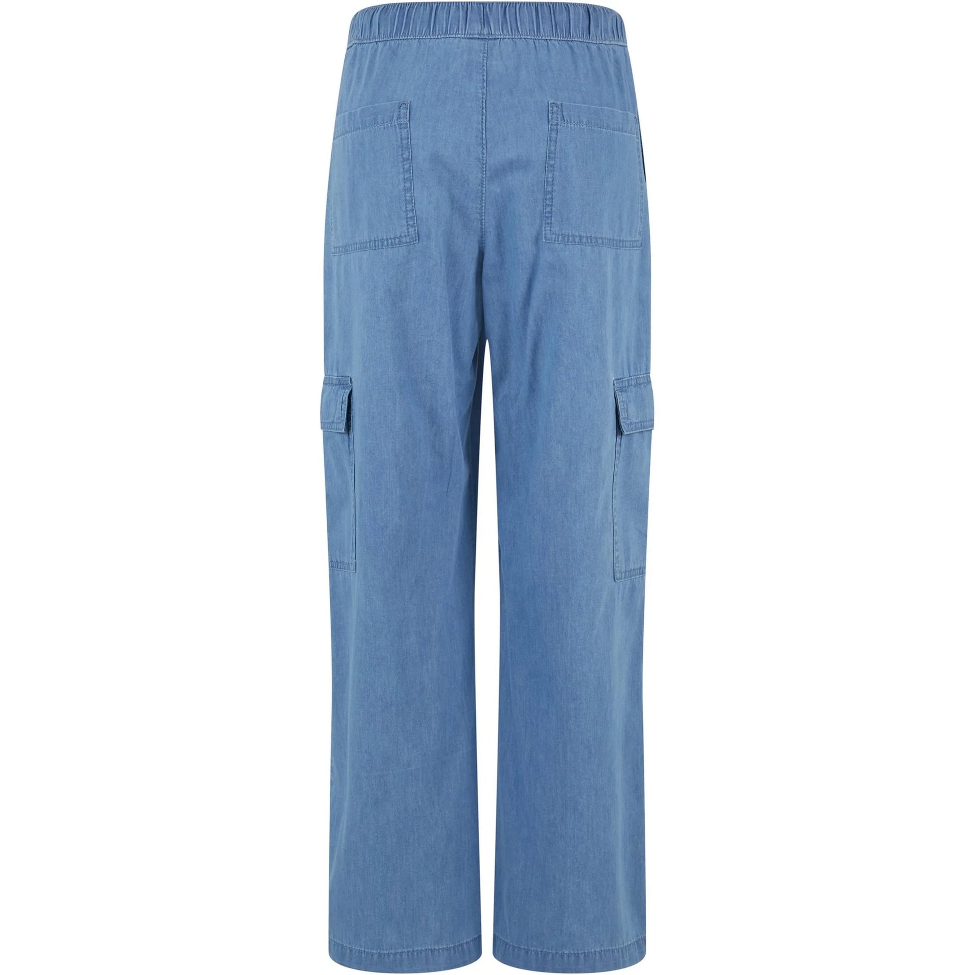 Skyblue Washed - Back - Urban Classics Womens-Ladies Denim Lightweight Cargo Trousers