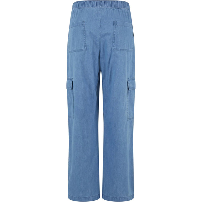Skyblue Washed - Back - Urban Classics Womens-Ladies Denim Lightweight Cargo Trousers