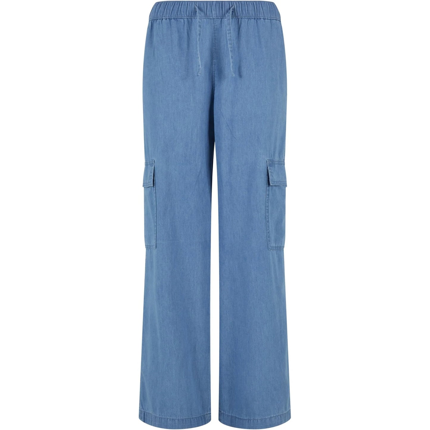 Skyblue Washed - Front - Urban Classics Womens-Ladies Denim Lightweight Cargo Trousers