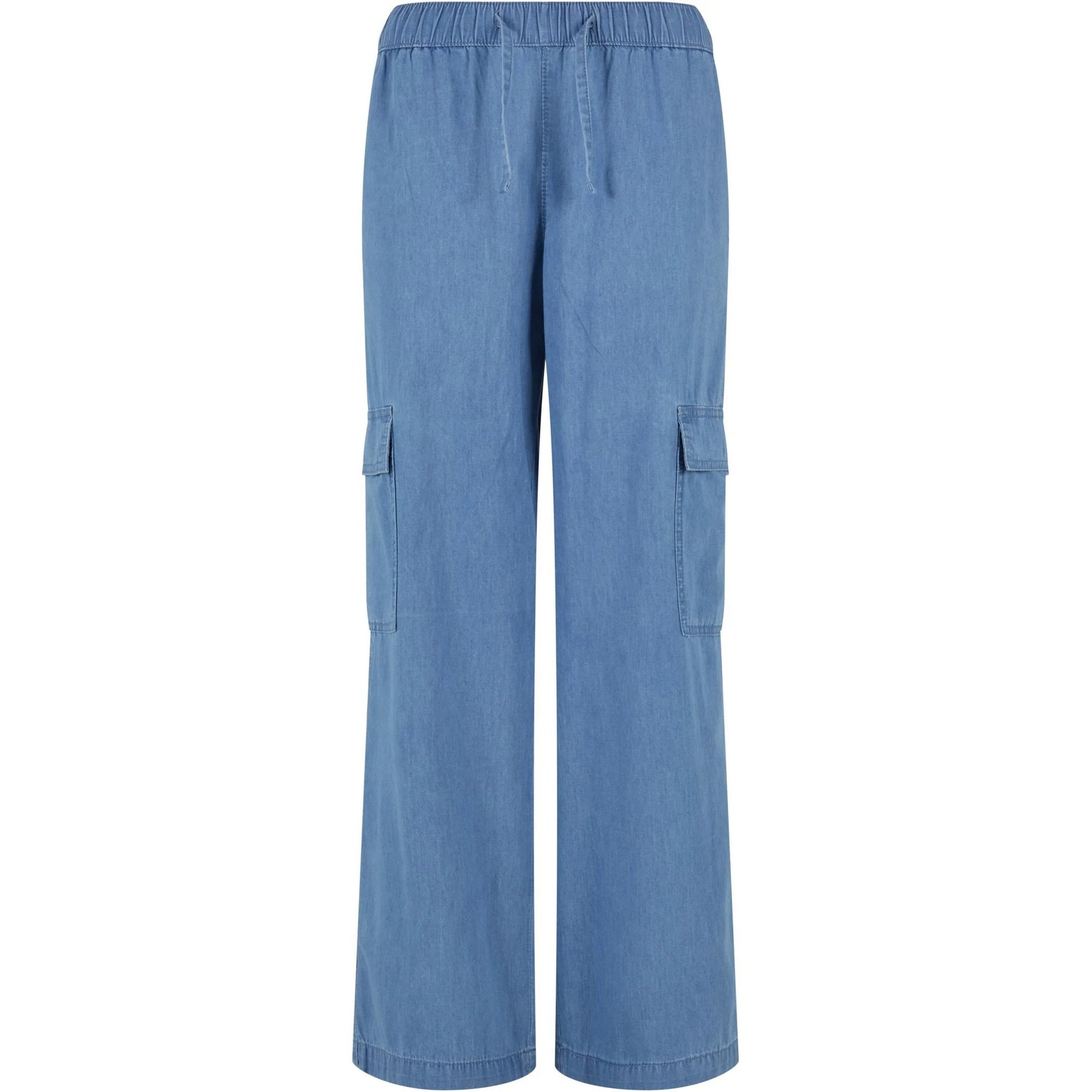 Skyblue Washed - Front - Urban Classics Womens-Ladies Denim Lightweight Cargo Trousers