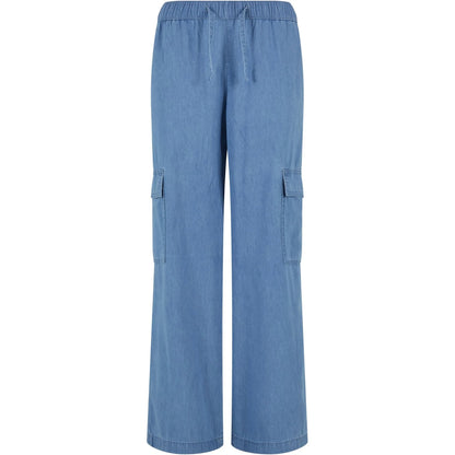 Skyblue Washed - Front - Urban Classics Womens-Ladies Denim Lightweight Cargo Trousers