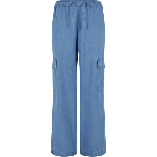 Skyblue Washed - Front - Urban Classics Womens-Ladies Denim Lightweight Cargo Trousers