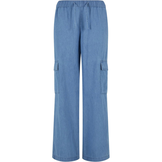 Skyblue Washed - Front - Urban Classics Womens-Ladies Denim Lightweight Cargo Trousers