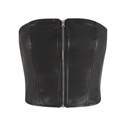 Black - Front - Urban Classics Womens-Ladies Synthetic Leather Bandeau Top