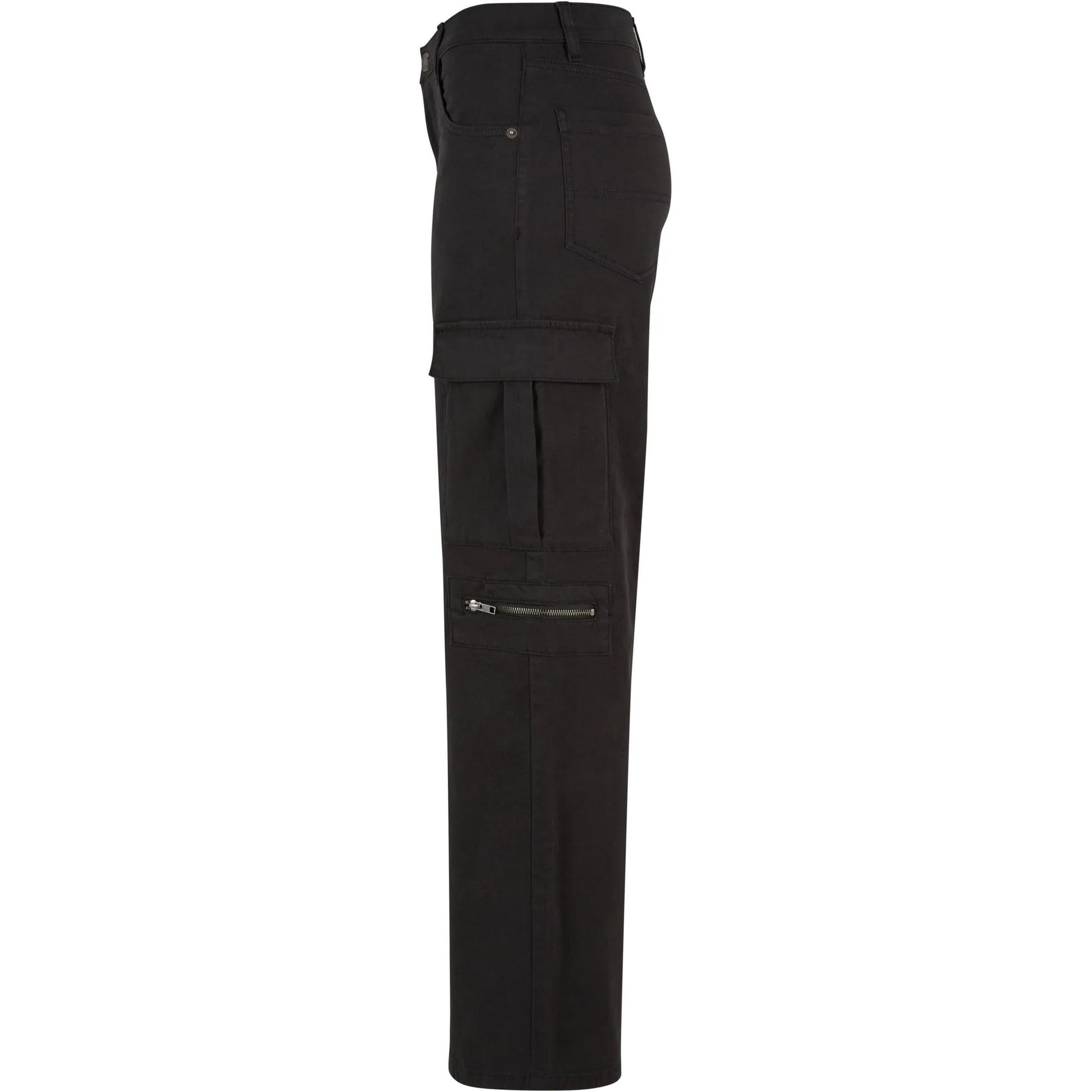 Black - Side - Urban Classics Womens-Ladies Utility Twill Stretch Loose Cargo Trousers