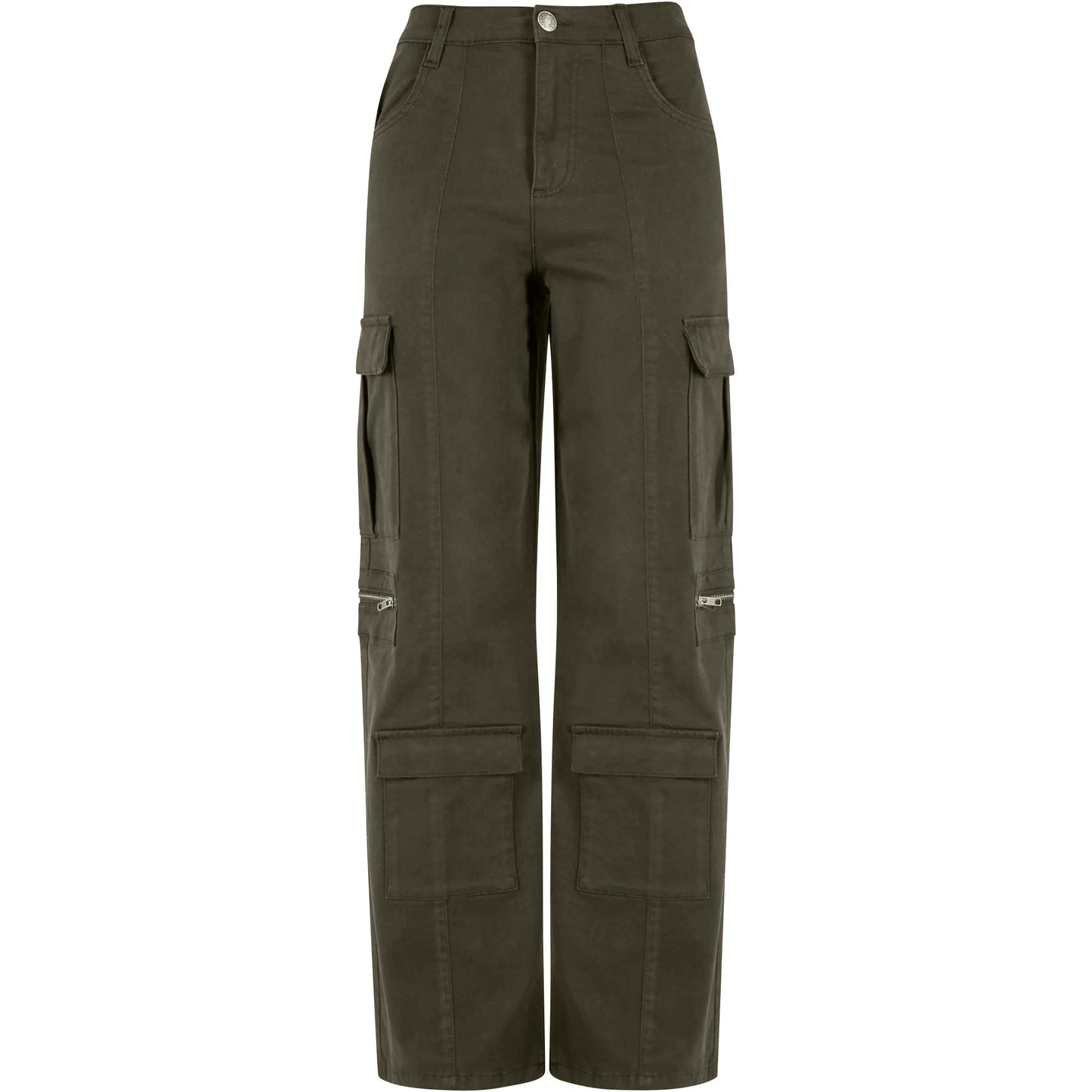 Black Olive - Front - Urban Classics Womens-Ladies Utility Twill Stretch Loose Cargo Trousers