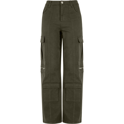 Black Olive - Front - Urban Classics Womens-Ladies Utility Twill Stretch Loose Cargo Trousers