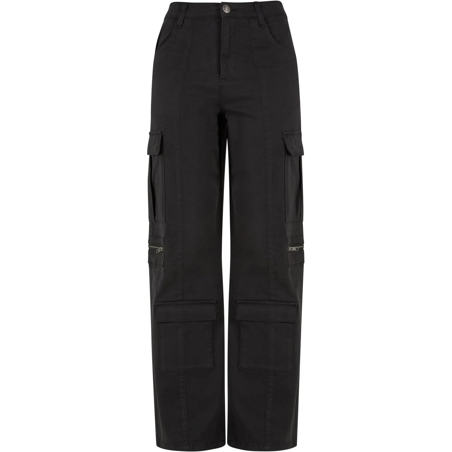 Black - Front - Urban Classics Womens-Ladies Utility Twill Stretch Loose Cargo Trousers