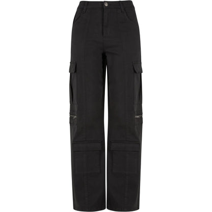 Black - Front - Urban Classics Womens-Ladies Utility Twill Stretch Loose Cargo Trousers
