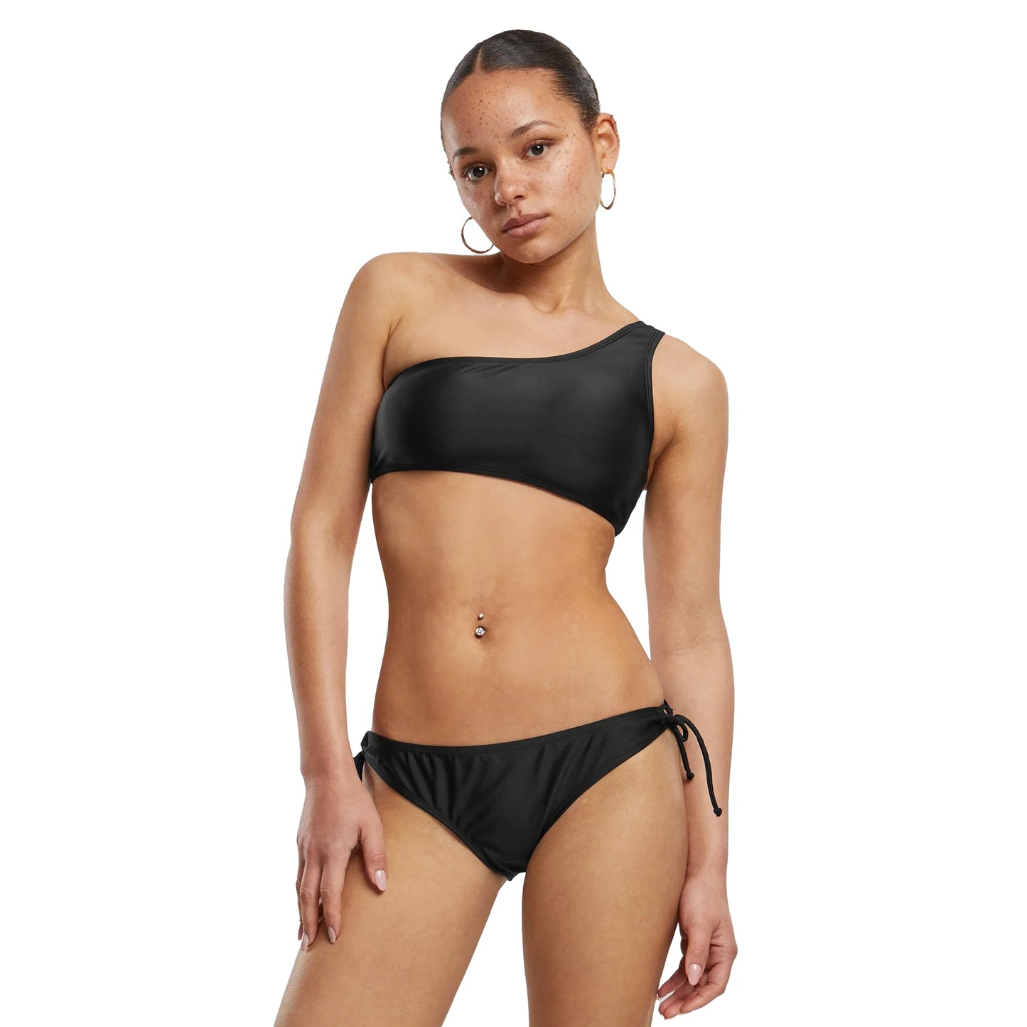 Black - Side - Urban Classics Womens-Ladies Asymmetric Bikini