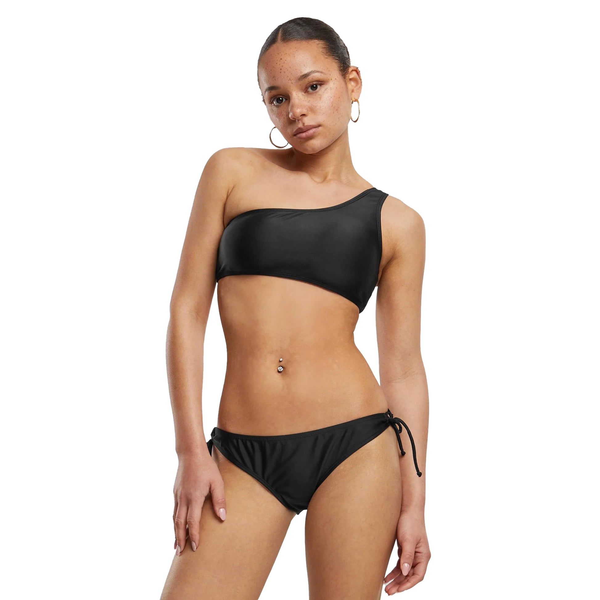Black - Side - Urban Classics Womens-Ladies Asymmetric Bikini