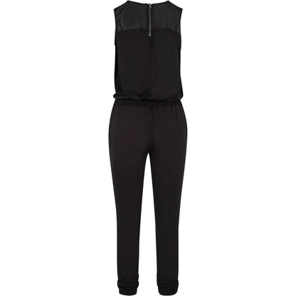 Black - Back - Urban Classics Womens-Ladies Mesh Technical Long Jumpsuit