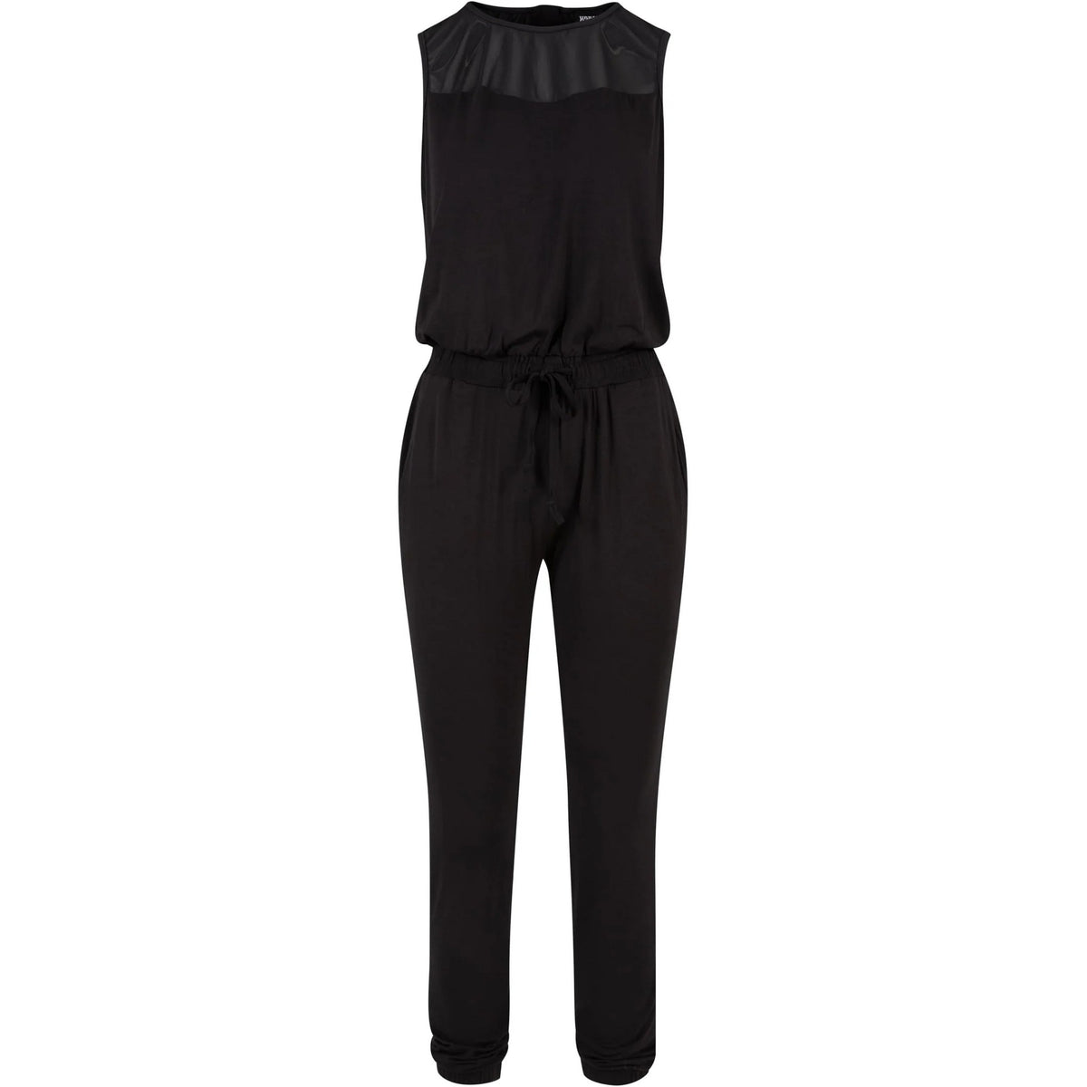 Black - Front - Urban Classics Womens-Ladies Mesh Technical Long Jumpsuit