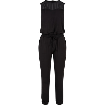 Black - Front - Urban Classics Womens-Ladies Mesh Technical Long Jumpsuit