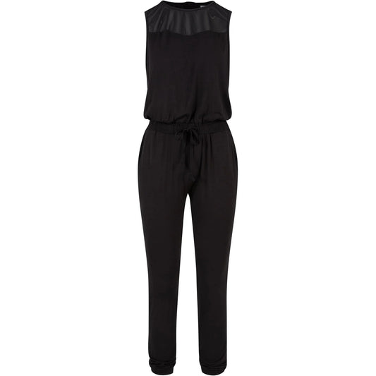 Black - Front - Urban Classics Womens-Ladies Mesh Technical Long Jumpsuit
