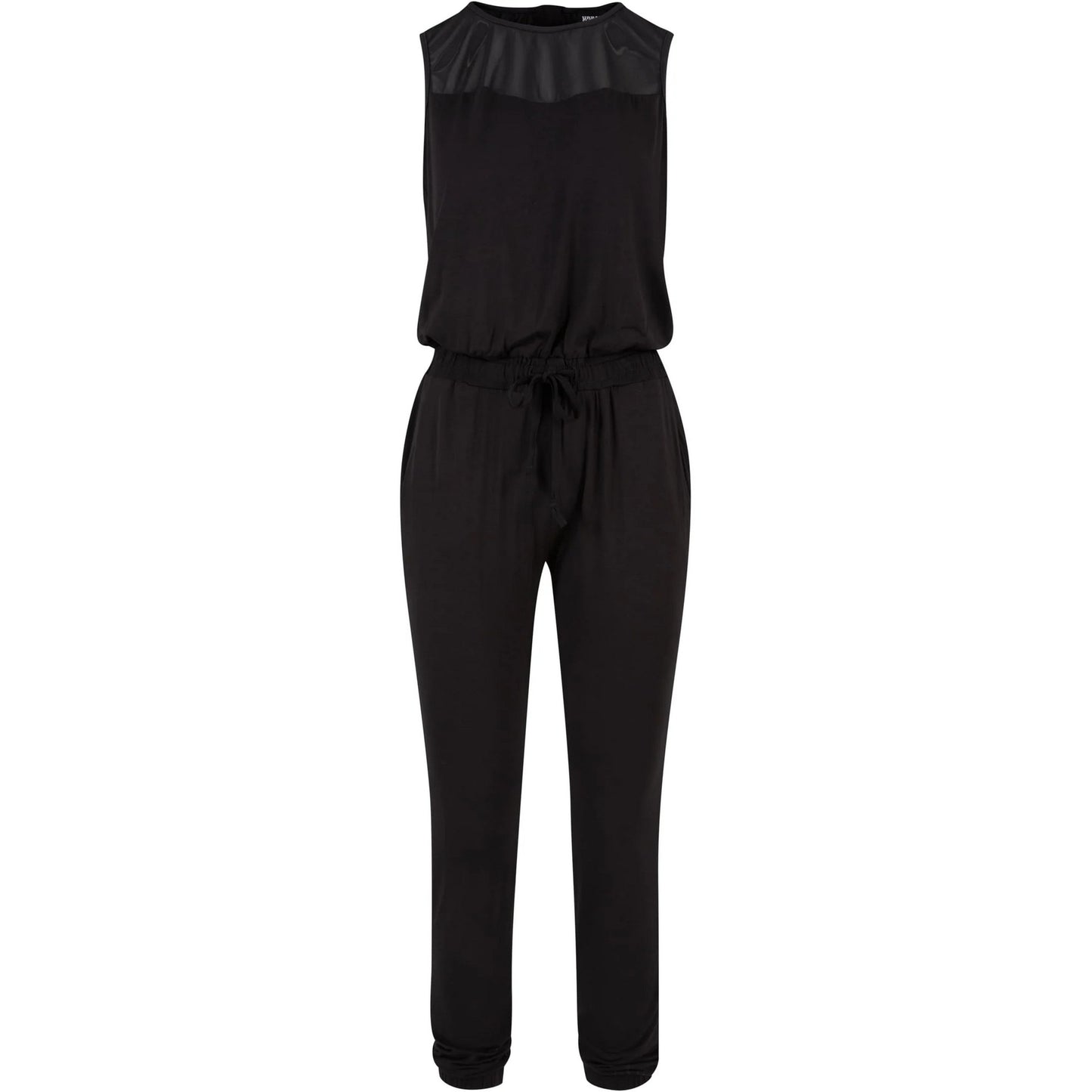 Black - Front - Urban Classics Womens-Ladies Mesh Technical Long Jumpsuit
