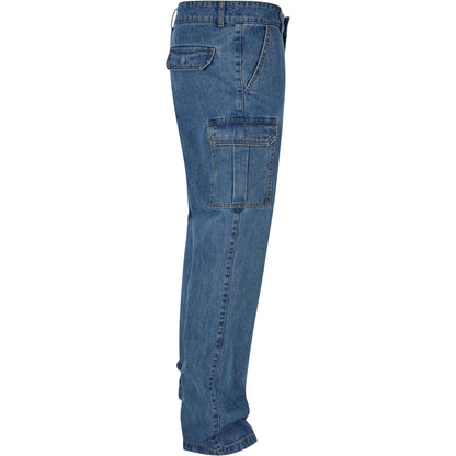 Light Blue Washed - Side - Urban Classics Mens Straight Leg Cargo Jeans