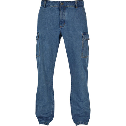 Light Blue Washed - Front - Urban Classics Mens Straight Leg Cargo Jeans