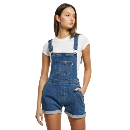 Clear Blue Washed - Side - Urban Classics Womens-Ladies Organic Short Dungarees