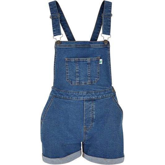 Clear Blue Washed - Front - Urban Classics Womens-Ladies Organic Short Dungarees