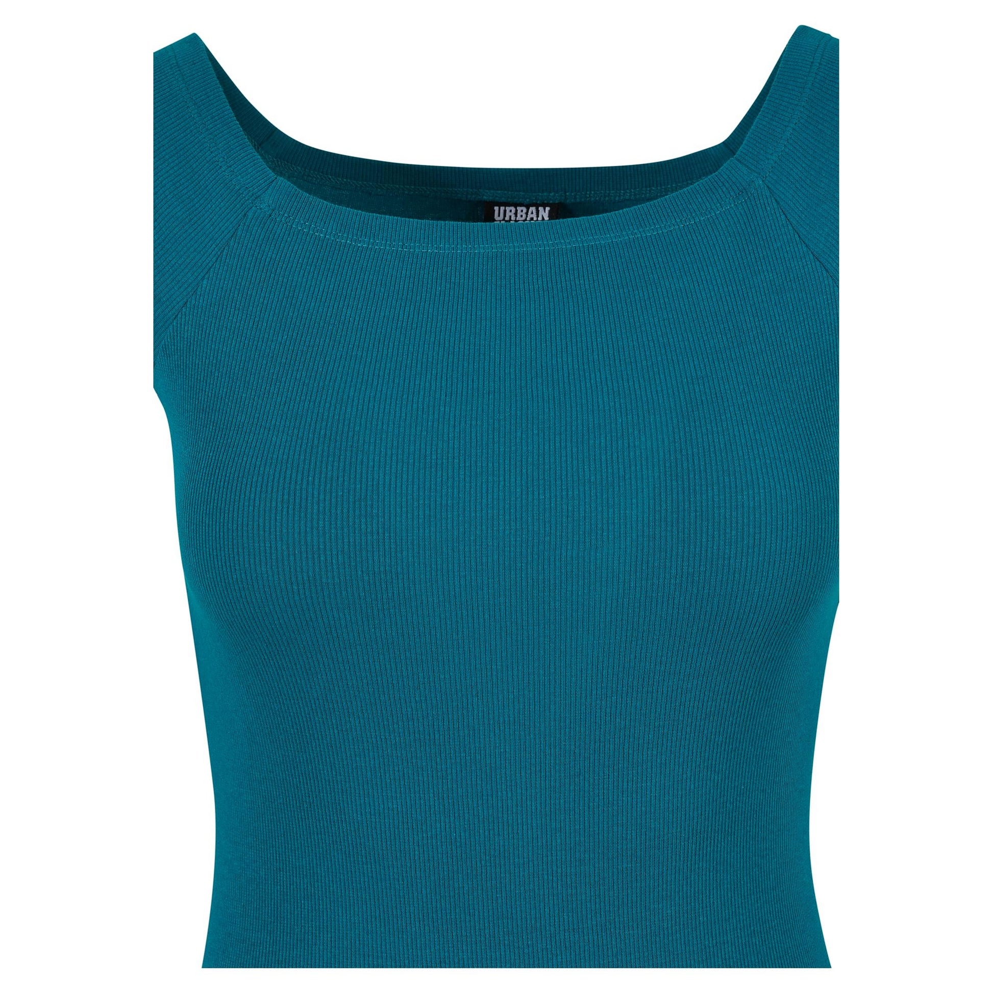 Green Water - Side - Urban Classics Womens-Ladies Ribbed Off Shoulder Dress