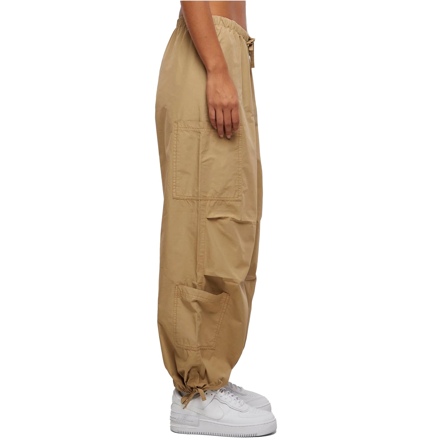 Union Beige - Side - Urban Classics Womens-Ladies Cotton Parachute Cargo Trousers