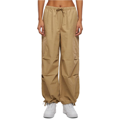 Union Beige - Front - Urban Classics Womens-Ladies Cotton Parachute Cargo Trousers