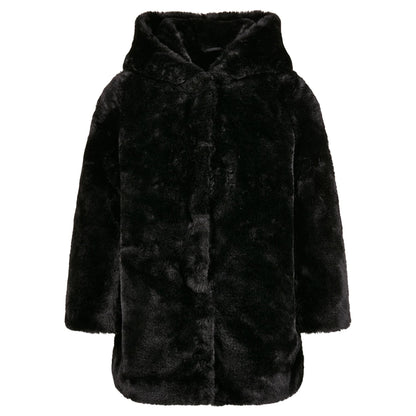 Black - Front - Urban Classics Girls Teddy Fleece Hooded Coat