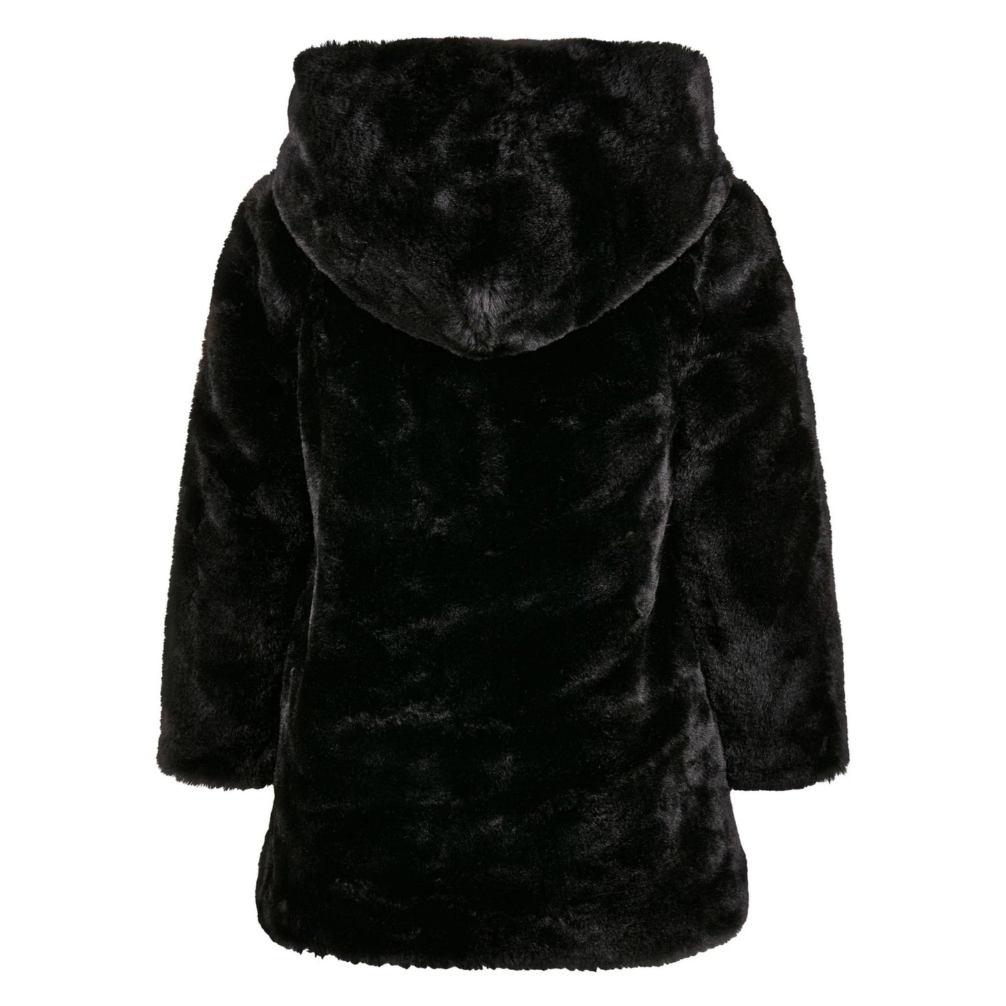 Black - Back - Urban Classics Girls Teddy Fleece Hooded Coat