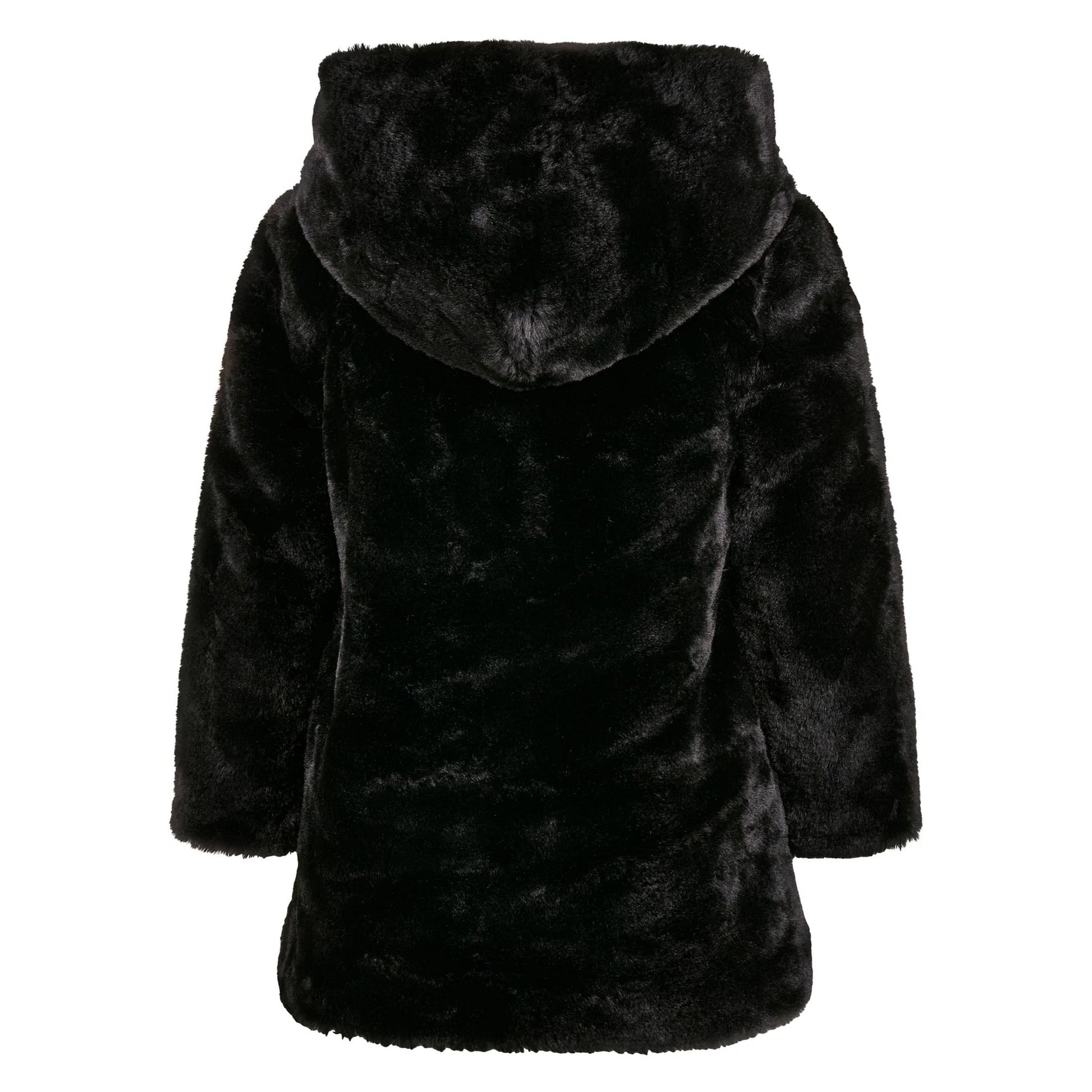 Black - Back - Urban Classics Girls Teddy Fleece Hooded Coat