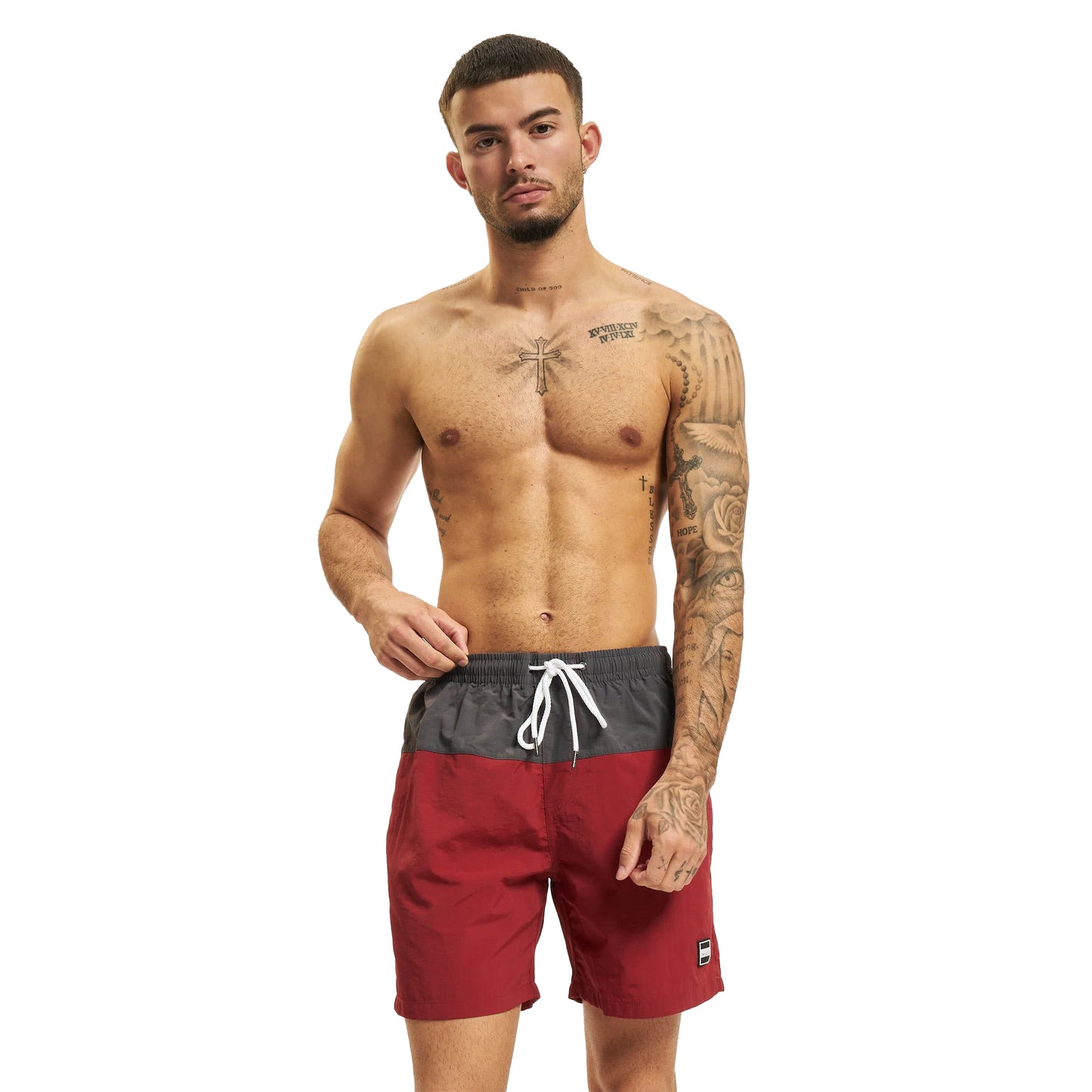 Brick Red-Dark Shadow - Front - Urban Classics Mens Block Swim Shorts