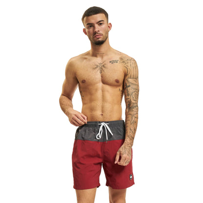 Brick Red-Dark Shadow - Front - Urban Classics Mens Block Swim Shorts