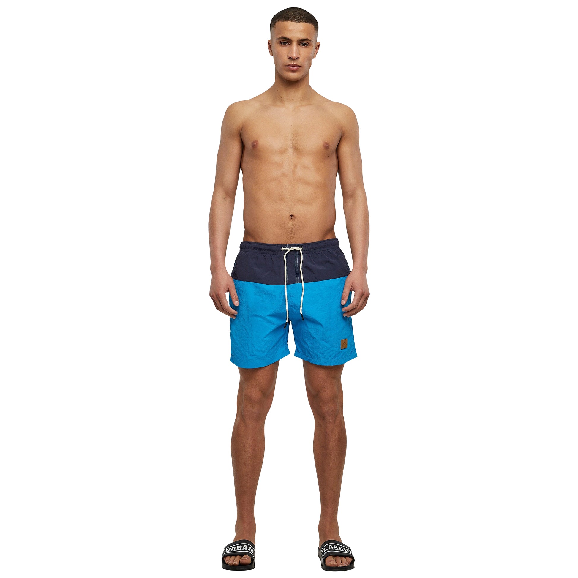 Navy-Turquoise - Side - Urban Classics Mens Block Swim Shorts