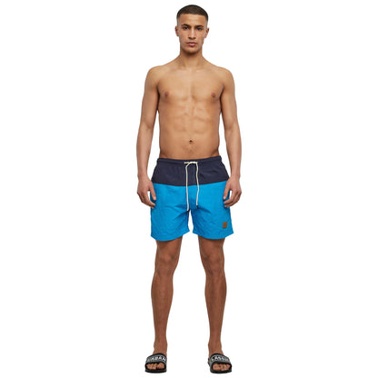 Navy-Turquoise - Side - Urban Classics Mens Block Swim Shorts