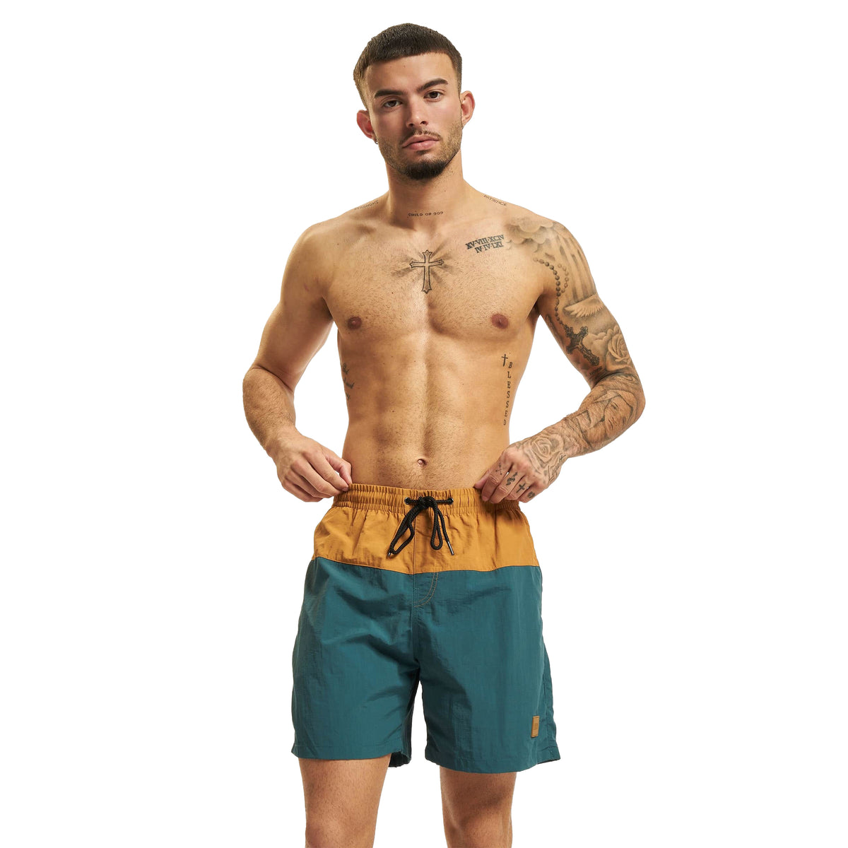 Teal-Coffee - Front - Urban Classics Mens Block Swim Shorts