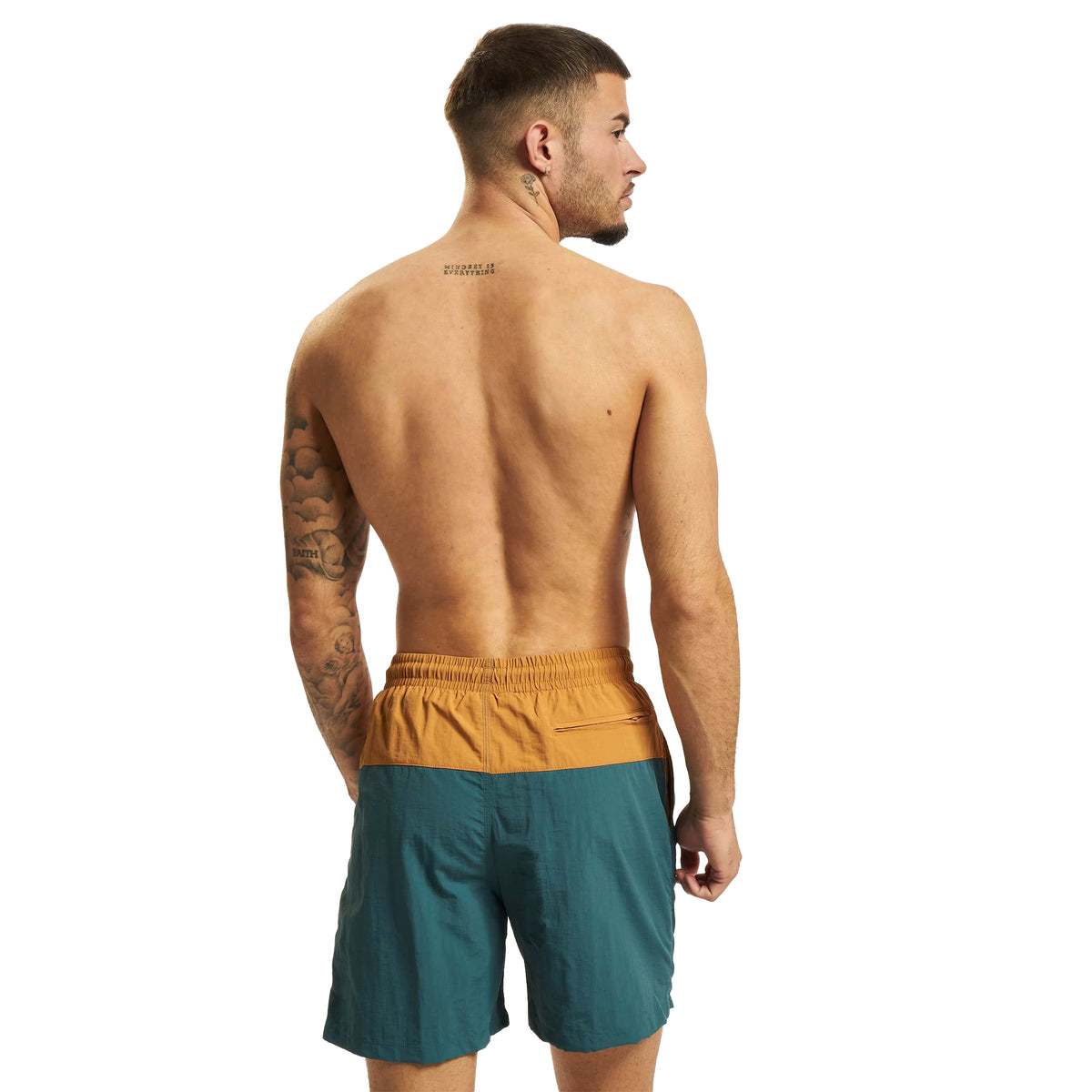Teal-Coffee - Back - Urban Classics Mens Block Swim Shorts
