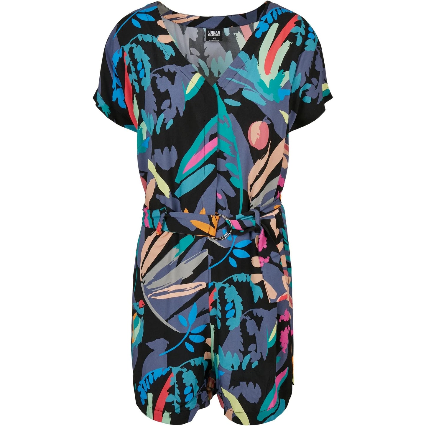 Black - Front - Urban Classics Womens-Ladies Fruit Belted Short Jumpsuit
