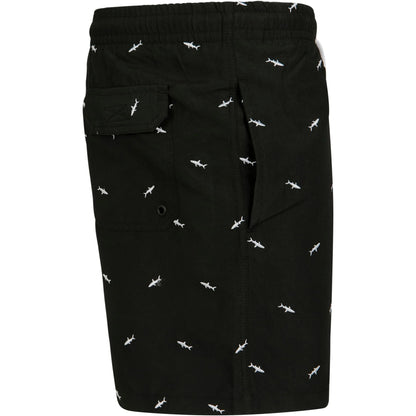 Black-White - Side - Urban Classics Mens Shark Swim Shorts