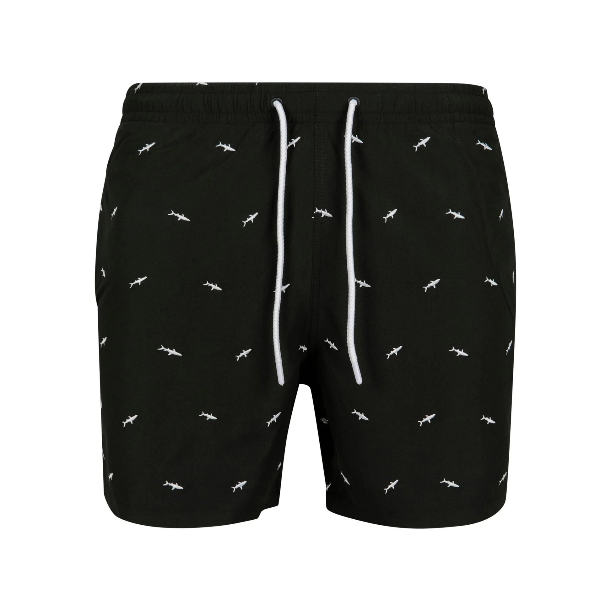 Black-White - Front - Urban Classics Mens Shark Swim Shorts