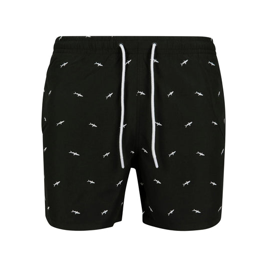 Black-White - Front - Urban Classics Mens Shark Swim Shorts