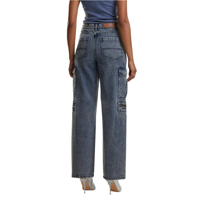 Dirty Washed - Back - Urban Classics Womens-Ladies Utility Denim Loose Trousers