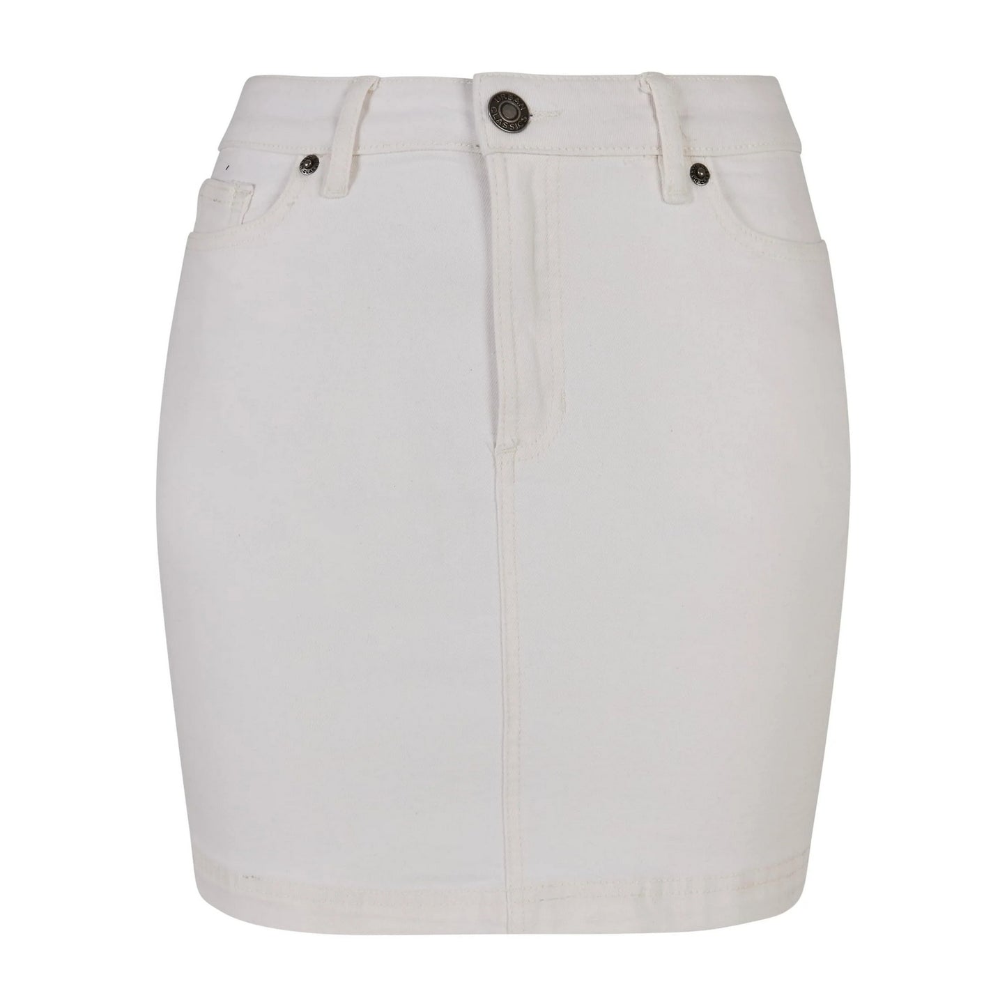 Off White Raw - Front - Urban Classics Womens-Ladies Denim Organic Mini Skirt