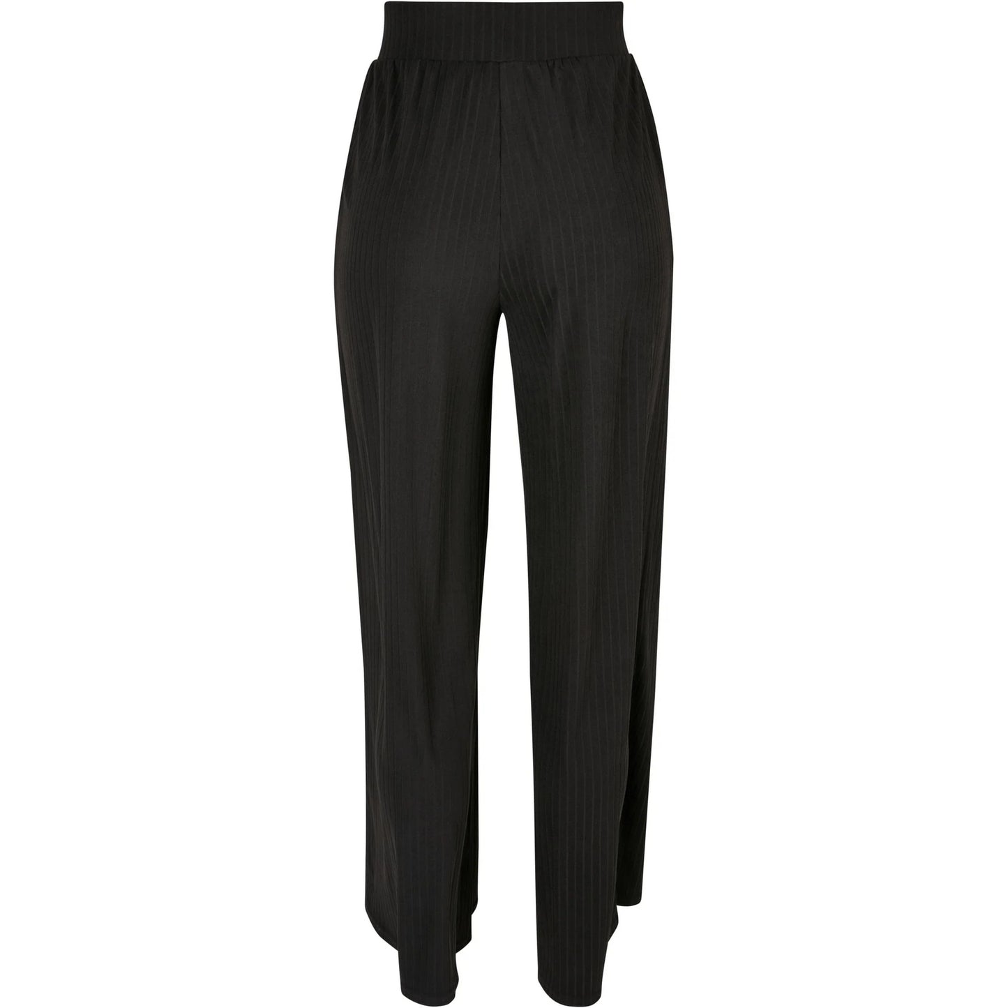 Black - Back - Urban Classics Womens-Ladies Jersey Ribbed Wide Leg Trousers